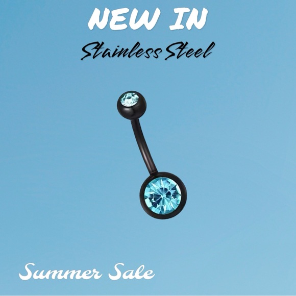 New Black Plated Stainless Steel 316L Turquoise Belly Button Ring Jewelry - Picture 2 of 3